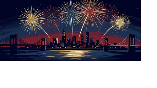 Fireworks over city skyline